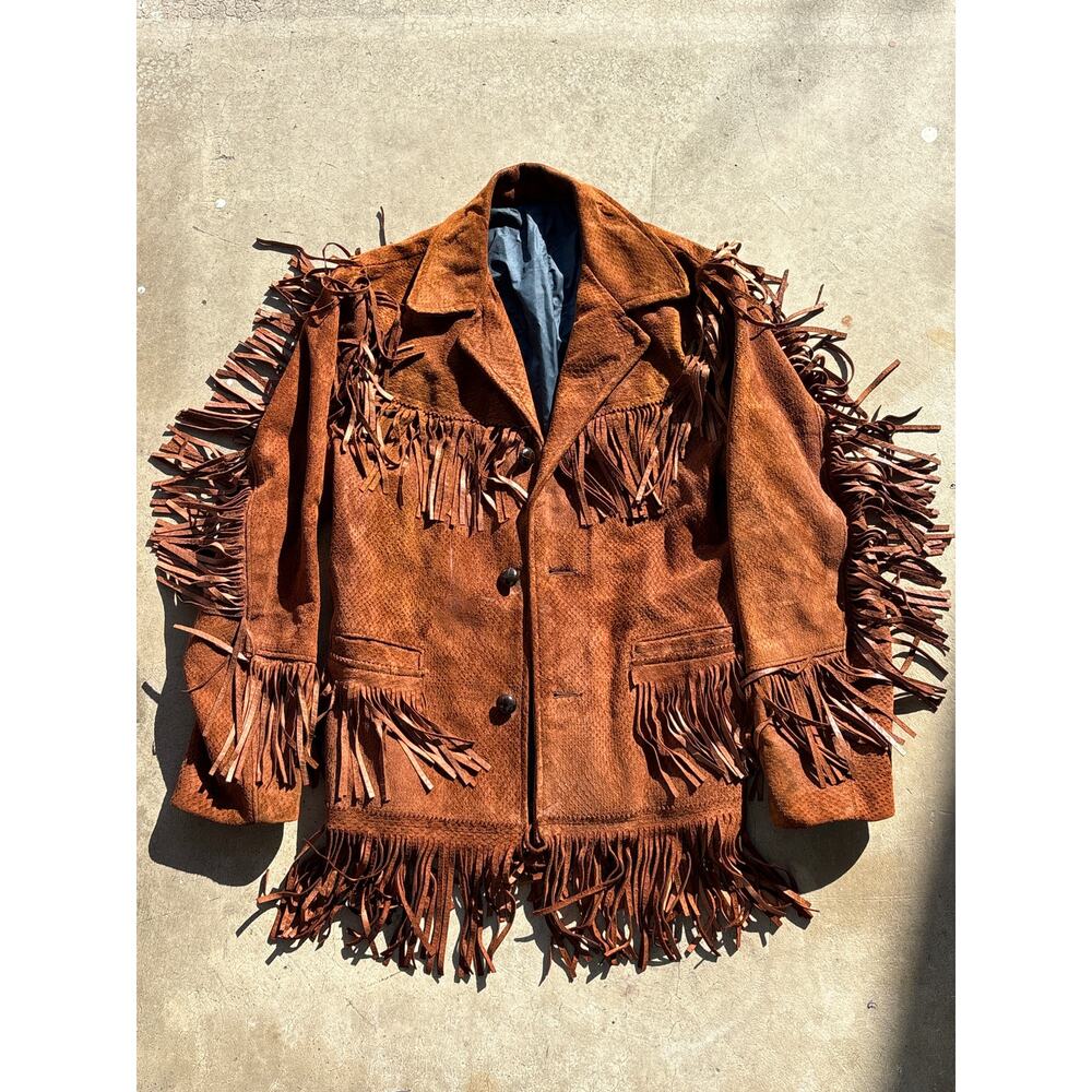 Vtg 60s Fringe Textured Leather Suede western sz 38 grunge brown smoker Jacket - Picture 1 of 8